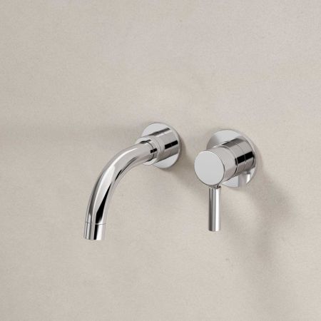 Senska - 2-Hole Basin Mixer Tap - Wall Mounted - Metal Lever