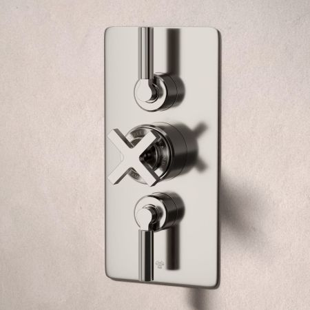 Bayor Dual Outlet Concealed Shower with Handshower Hook & 210mm Ceiling Arm with 8" Rose - Metal Lever - Brushed Nickel