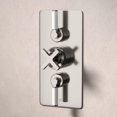 Bayor Dual Outlet Concealed Shower with Handshower Hook & 210mm Ceiling Arm with 8" Rose - White Lever - Brushed Nickel