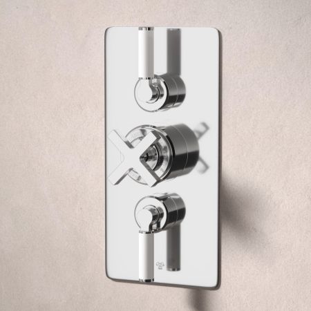 Bayor Dual Outlet Concealed Shower with Handshower Hook & 210mm Ceiling Arm with 8" Rose - White Lever - Chrome