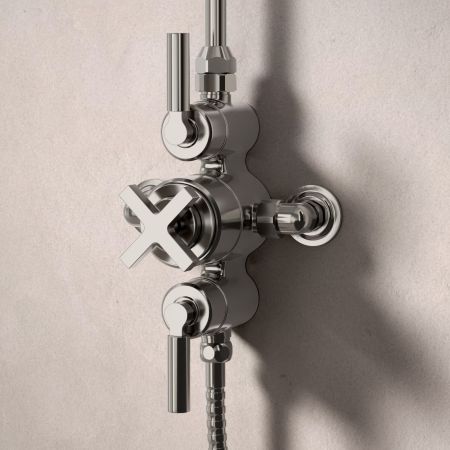 Bayor Dual Outlet Exposed Shower with Handshower Hook & 8" Rose - Metal Lever - Brushed Nickel