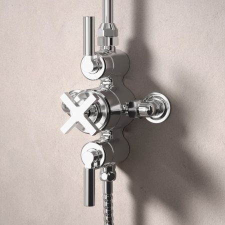 Bayor Dual Outlet Exposed Shower with Handshower Hook & 8" Rose - Metal Lever - Chrome