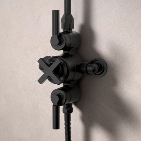 Bayor Dual Outlet Exposed Shower with Handshower Hook & 8" Rose - Metal Lever - Matt Black