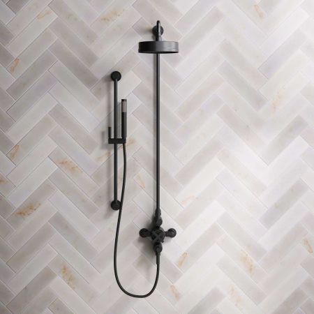 Bayor Dual Outlet Exposed Shower with Slider Rail, 8" Rose & Metal Levers in Matt Black