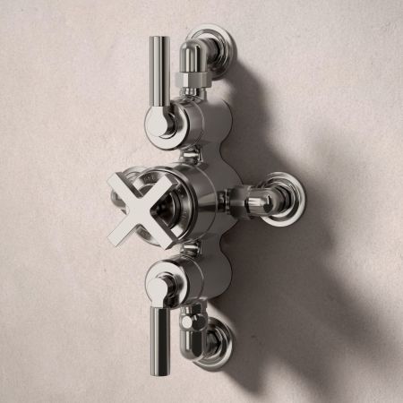 Bayor Dual Outlet Semi Exposed Shower with Handshower Hook & 210mm Ceiling Arm with 8" Rose - Metal Lever - Brushed Nickel