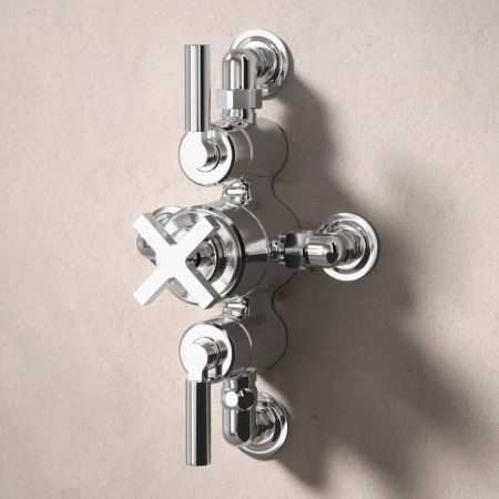 Bayor Dual Outlet Semi Exposed Shower with Handshower Hook & 210mm Ceiling Arm with 8" Rose - Metal Lever - Chrome
