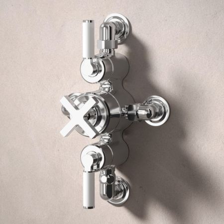 Bayor Dual Outlet Semi Exposed Shower with Slider Rail & 300mm Wall Arm with 8" Rose - White Lever - Chrome