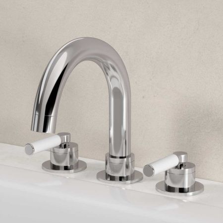 Bayor Deck Mounted 3 Hole Bath Filler - White Lever