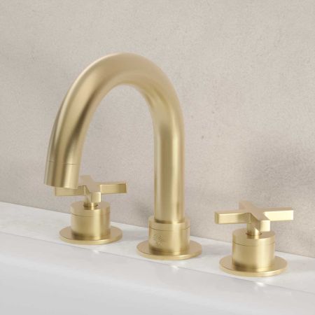 Bayor 3-Hole Bath Filler - Deck Mounted - X-Top - Brushed Brass