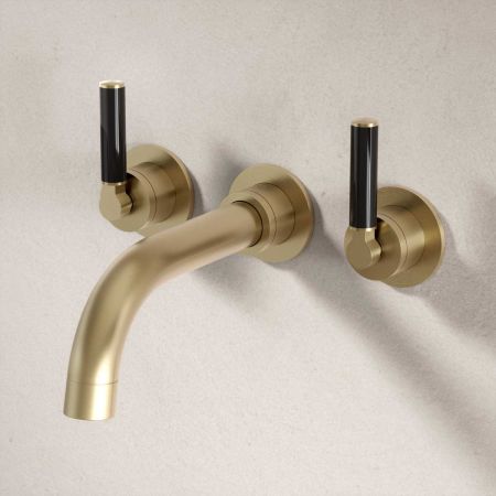 Bayor Wall Mounted 3 Hole Bath Filler - Black Lever