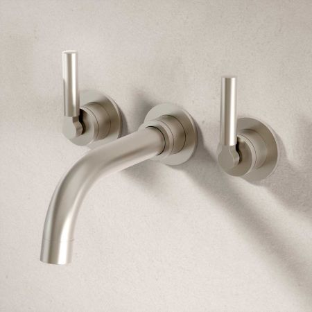 Bayor Wall Mounted 3 Hole Bath Filler - 220mm Spout - Metal Lever - Brushed Nickel