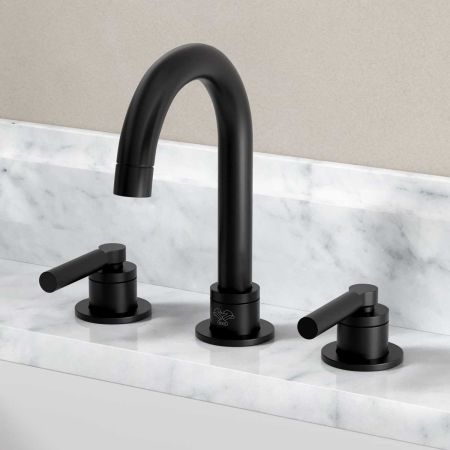 Senska - 3-Hole Basin Mixer - Deck Mounted - Metal Lever - Matt Black