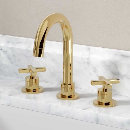 Bayor - 3-Hole Basin Mixer - Deck Mounted - Crosshead - Polished Brass