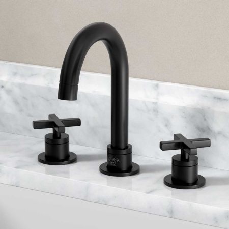 Bayor - 3-Hole Basin Mixer - Deck Mounted - Crosshead - Matt Black