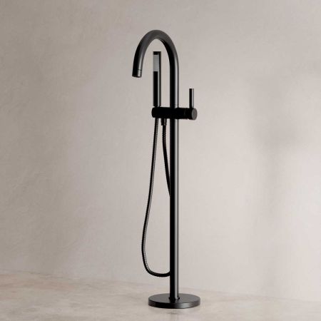 Bayor Floor Mounted Bath Shower Mixer - Metal Lever - Matt Black