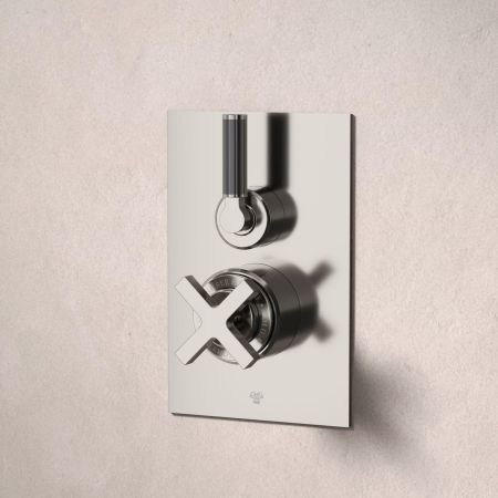 Bayor Single Outler Concealed Shower with 210mm Ceiling Arm & 8" Rose - Black Lever - Brushed Nickel