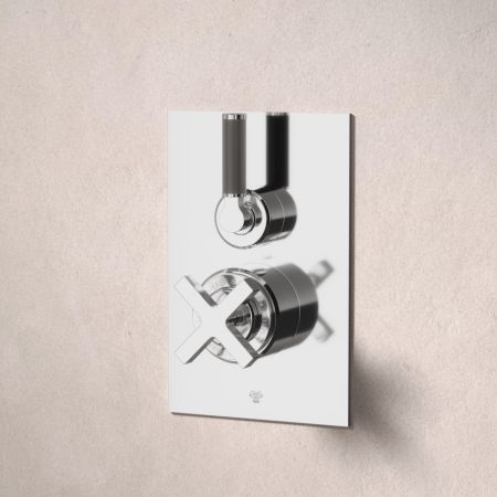 Bayor Single Outler Concealed Shower with 210mm Ceiling Arm & 8" Rose - Black Lever - Chrome