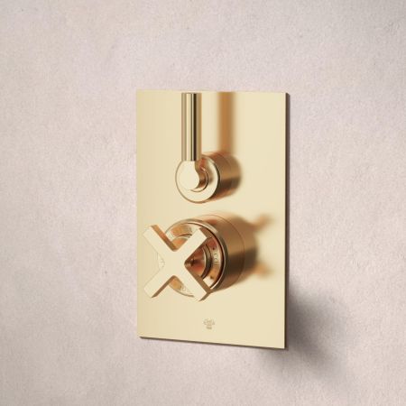 Bayor Single Outler Concealed Shower with 210mm Ceiling Arm & 8" Rose - Metal Lever - Living Brass