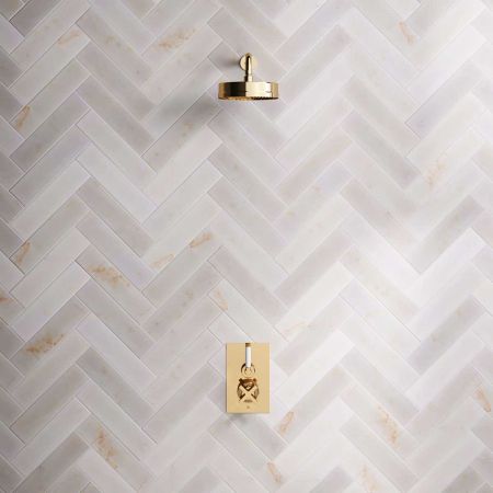 Elbe - Concealed Shower Set - White Lever - 8" Rose - Polished Brass