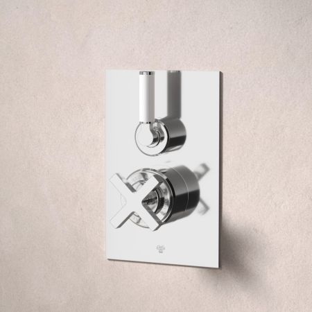 Bayor Single Outler Concealed Shower with 210mm Ceiling Arm & 8" Rose - White Lever - Chrome
