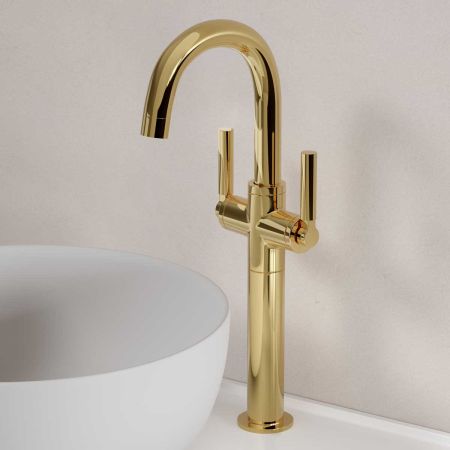 Senska Monobloc Basin Mixer - Deck Mounted - Metal Lever - 160mm Extension - Polished Brass