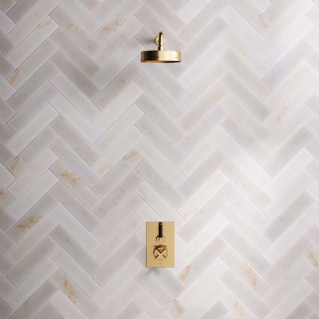 Bayor Single Outlet Concealed Shower with 500mm Wall Arm, 8" Rose & Black Levers in Brushed Brass