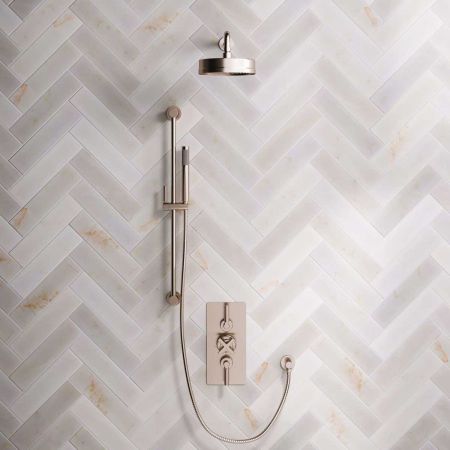 Bayor Dual Outlet Concealed Shower with Slider Rail, 500mm Wall Arm, 8" Rose & Metal Levers in Brushed Nickel