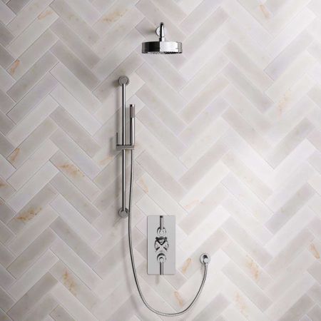 Bayor Dual Outlet Concealed Shower with Slider Rail, 500mm Wall Arm, 8" Rose & Metal Levers in Chrome