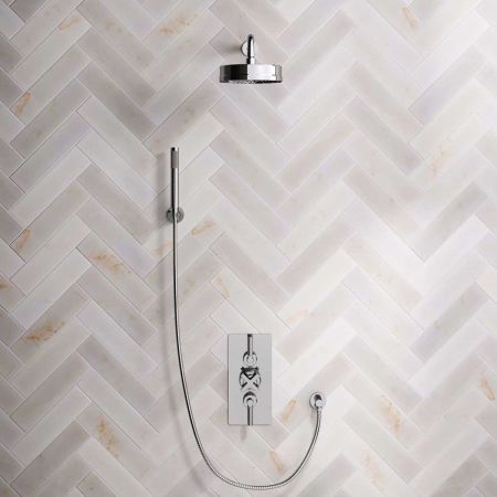 Bayor Dual Outlet Concealed Shower with Handshower Hook, 500mm Wall Arm, 8" Rose & Metal Levers in Chrome