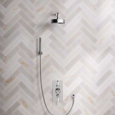 Elbe Dual Outlet Shower Kit - Concealed Valve - White Ceramic Lever - Handshower Hook