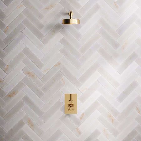 Bayor Single Outlet Concealed Shower with 300mm Wall Arm, 8" Rose & Metal Levers in Brushed Brass