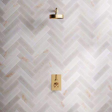 Bayor Single Outlet Concealed Shower with 500mm Wall Arm, 8" Rose & Metal Levers in Brushed Brass