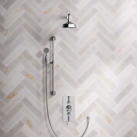 Linton Dual Outlet Concealed Shower with Slider Rail, 500mm Wall Arm, 6" Rose & Metal Levers in Chrome