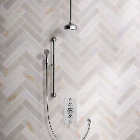 Linton Dual Outlet Concealed Shower with Slider Rail, 210mm Ceiling Arm, 6" Rose & Metal Levers in Chrome