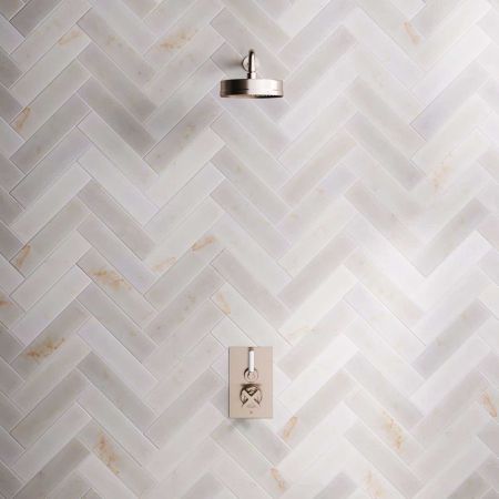 Bayor Single Outlet Concealed Shower with 500mm Wall Arm, 8" Rose & White Levers in Brushed Nickel