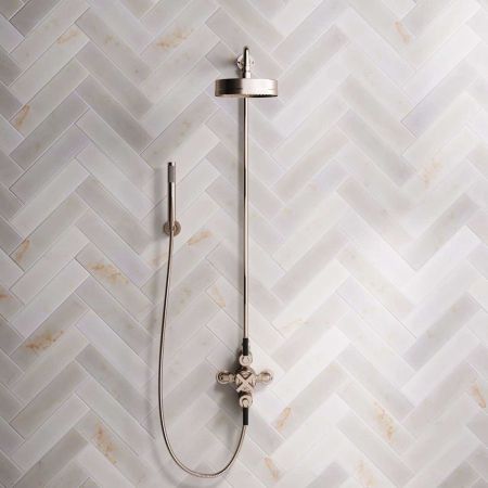 Bayor Dual Outlet Exposed Shower with Handshower Hook, 8" Rose & Black Levers in Brushed Nickel