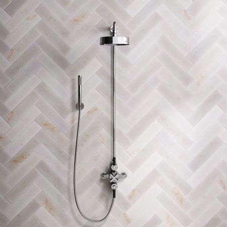 Bayor Dual Outlet Exposed Shower with Handshower Hook, 8" Rose & Black Levers in Chrome