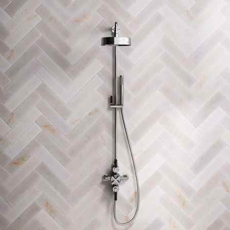 Bayor Dual Outlet Exposed Shower with Riser Mounted Handshower, 8" Rose & Black Levers in Chrome