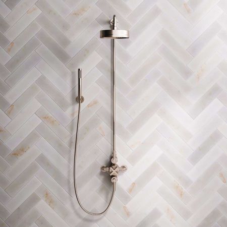 Bayor Dual Outlet Exposed Shower with Handshower Hook, 8" Rose & Metal Levers in Brushed Nickel