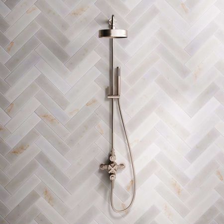 Bayor Dual Outlet Exposed Shower with Riser Mounted Handshower, 8" Rose & Metal Levers in Brushed Nickel