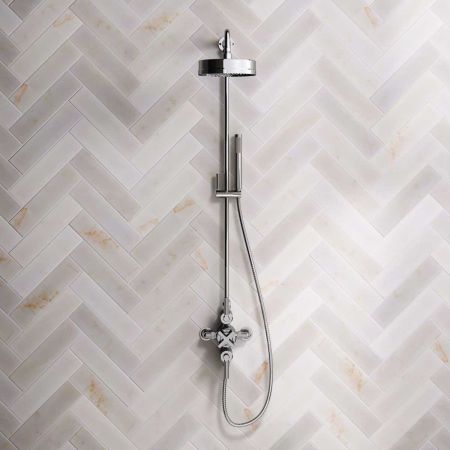 Bayor Dual Outlet Exposed Shower with Riser Mounted Handshower, 8" Rose & Metal Levers in Chrome