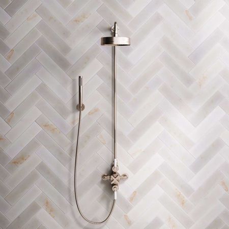 Bayor Dual Outlet Exposed Shower with Handshower Hook, 8" Rose & White Levers in Brushed Nickel