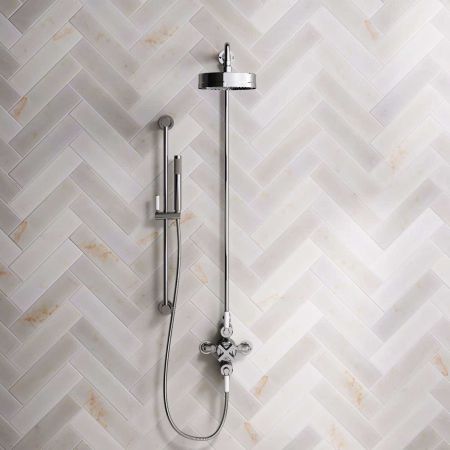 Bayor Dual Outlet Exposed Shower with Slider Rail, 8" Rose & White Levers in Chrome