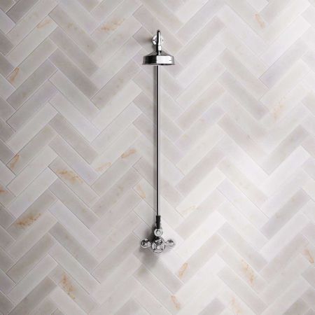Linton Single Outlet Exposed Shower with 6" Rose & Black Levers in Chrome