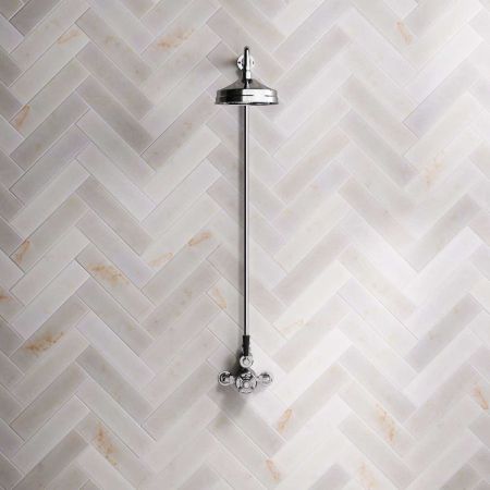Linton Single Outlet Exposed Shower with 8" Rose & Black Levers in Chrome
