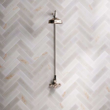 Linton Single Outlet Exposed Shower with 8" Rose & Black Levers in Polished Nickel