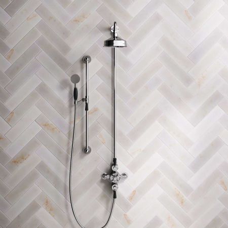 Linton Dual Outlet Exposed Shower with Slider Rail, 6" Rose & Black Levers in Chrome