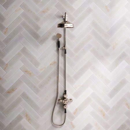 Calder Dual Outlet Shower Kit - Exposed Valve - 8 or 6 inch Rose - Black Ceramic Lever - Handshower Mounted on Riser-Rail
