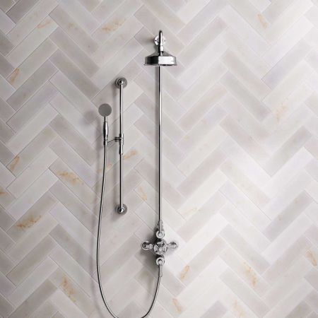 Linton Dual Outlet Exposed Shower with Slider Rail, 6" Rose & Metal Levers in Chrome
