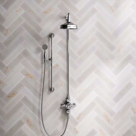 Linton Dual Outlet Exposed Shower with Slider Rail, 8" Rose & Metal Levers in Chrome